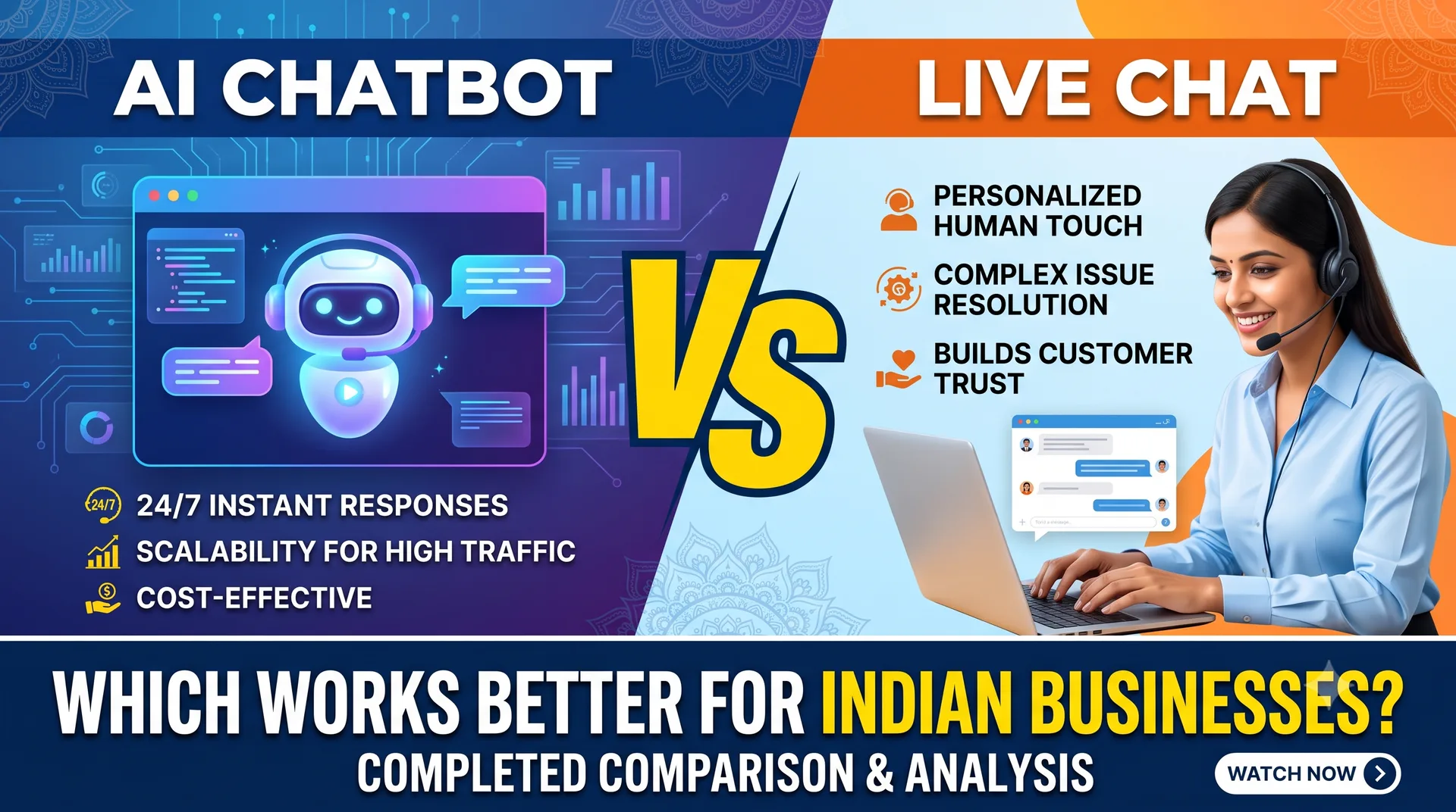 AI Chatbot vs Live Chat Comparison — Which Works Better for Indian Businesses
